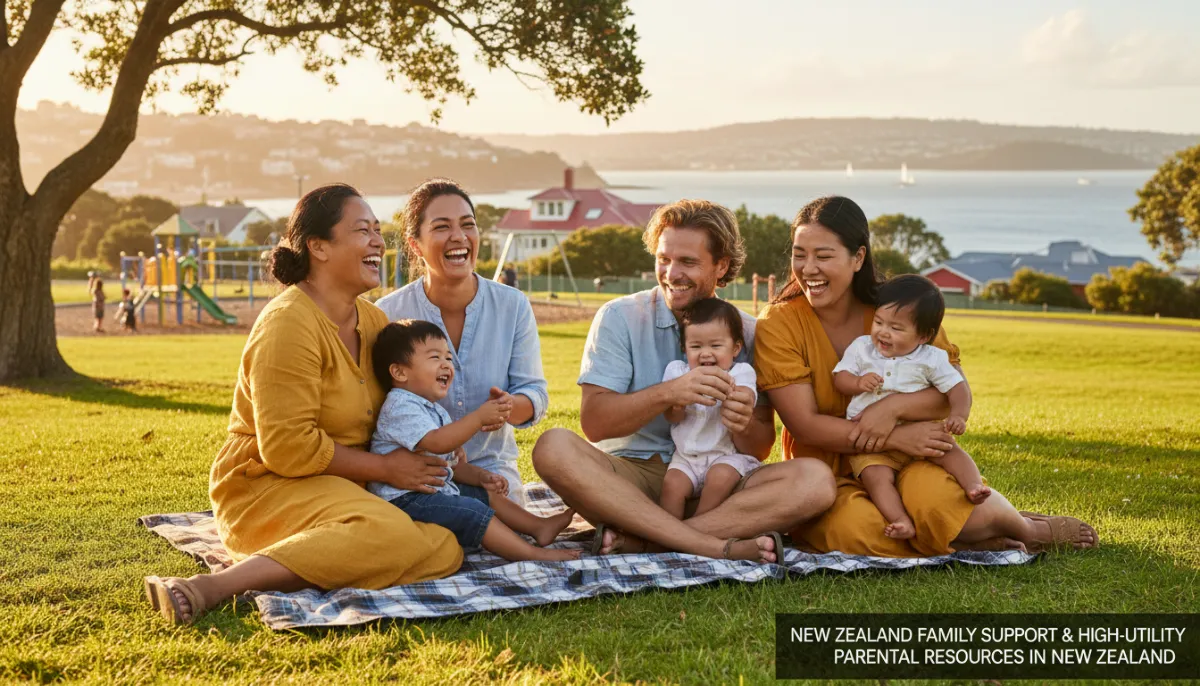 Happy New Zealand family enjoying community health benefits