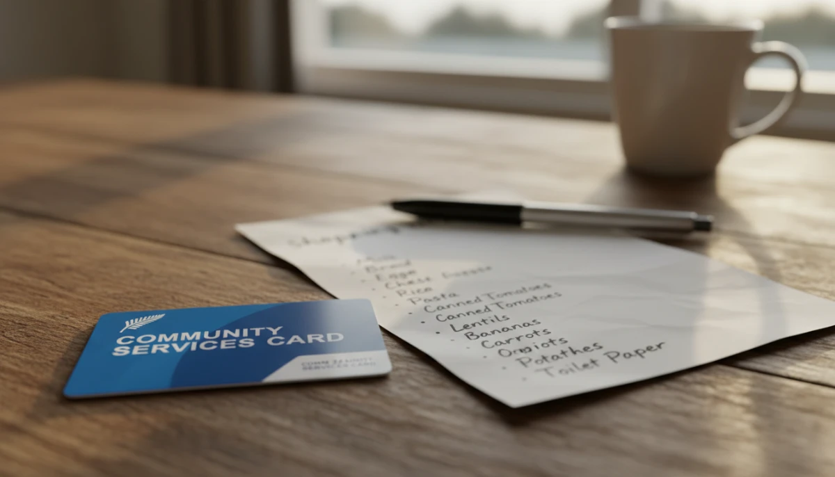 A New Zealand Community Services Card used when you apply for food grant online.