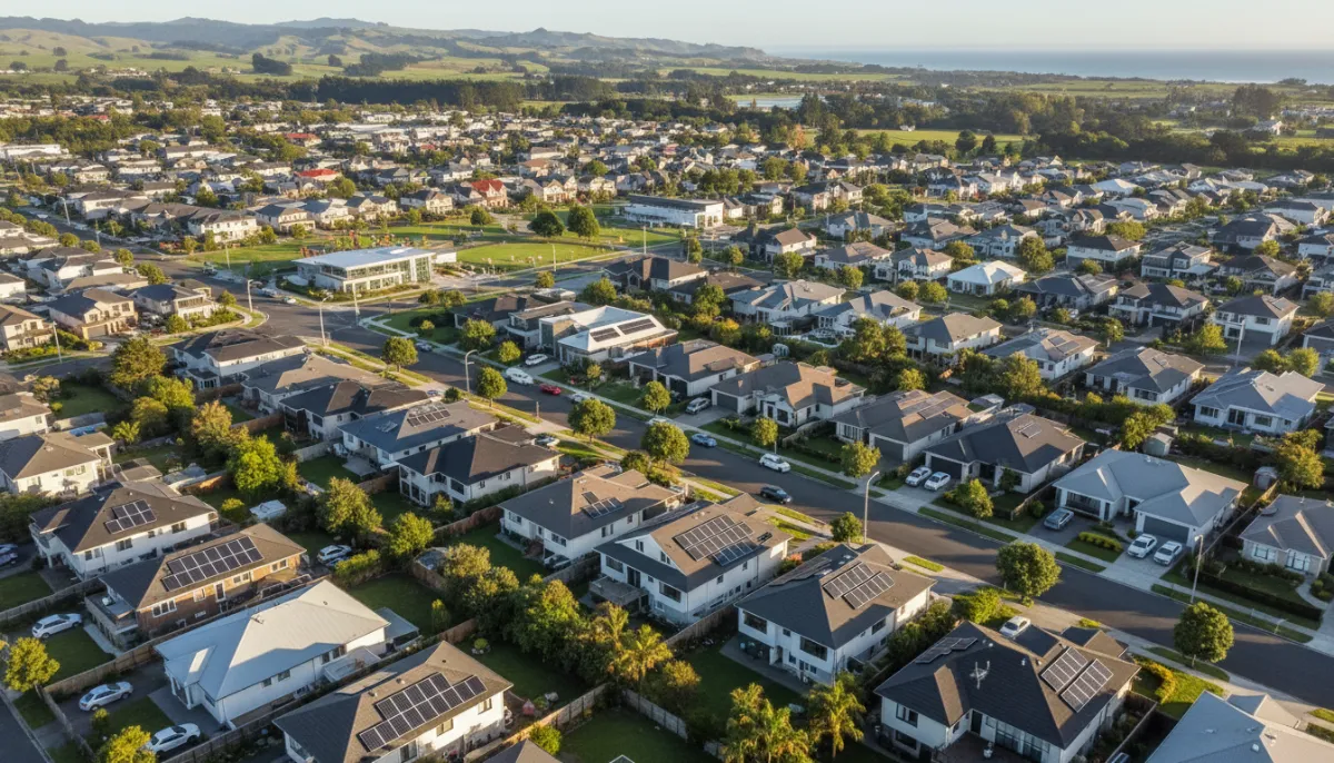 NZ suburban neighborhood with solar panels
