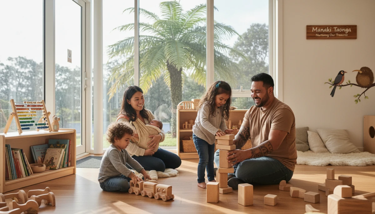 Happy New Zealand family benefiting from childcare subsidy NZ