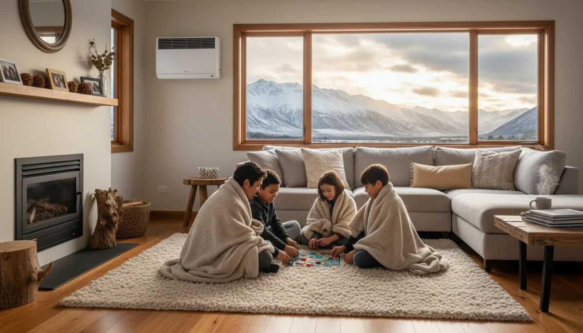 Cozy New Zealand home interior during winter