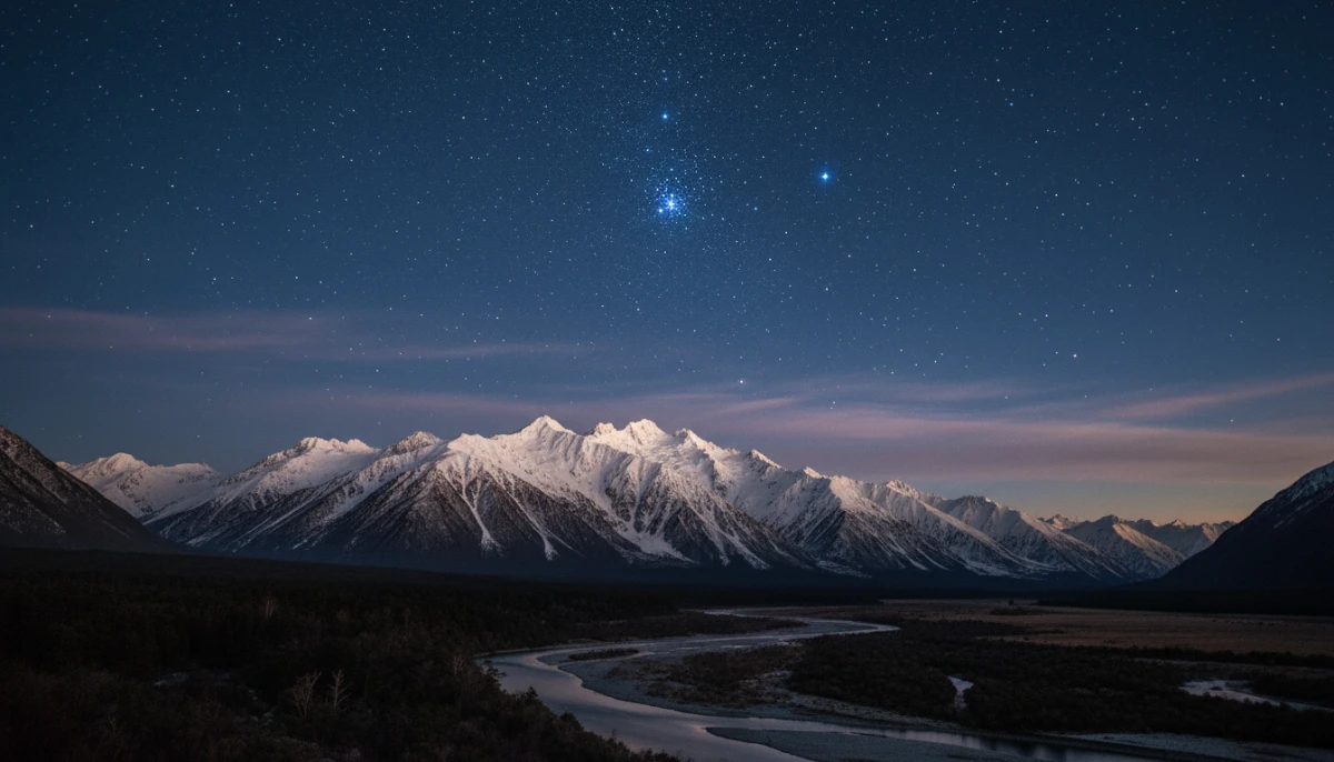 The Matariki star cluster appearing in the New Zealand winter sky