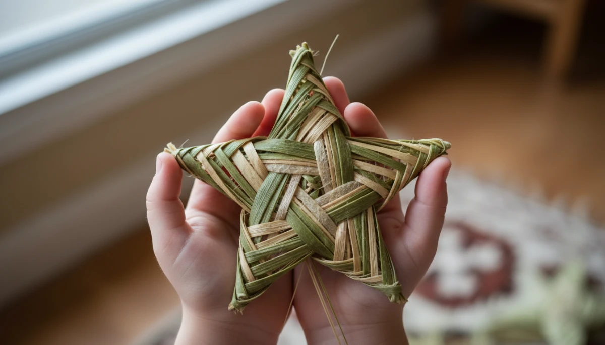 Handmade harakeke flax star for Matariki decorations