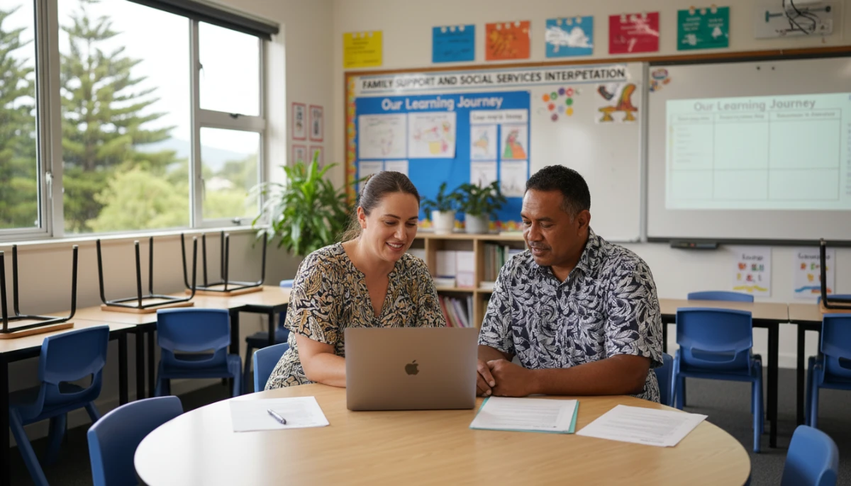 Teacher and parent discussing school camp financial support