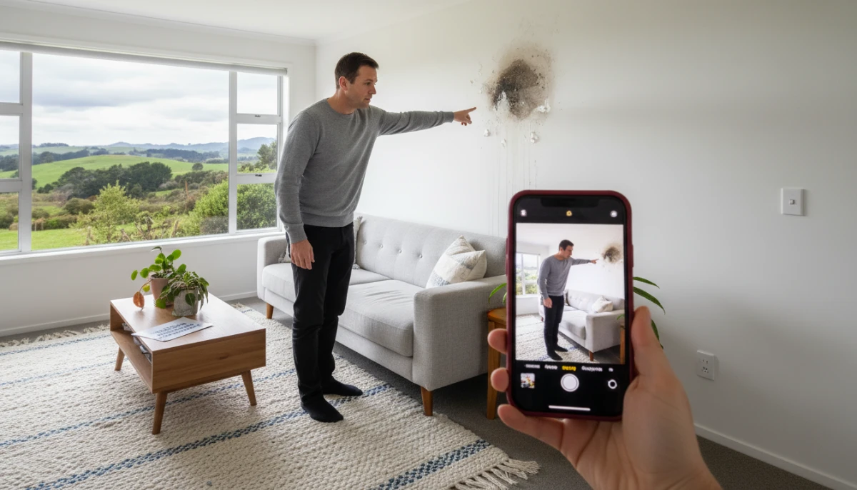 Tenant documenting mould issues for legal evidence