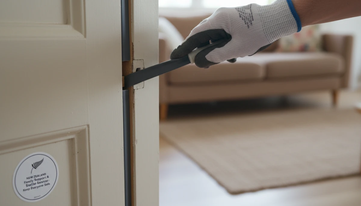 Draught stopping on a wooden door