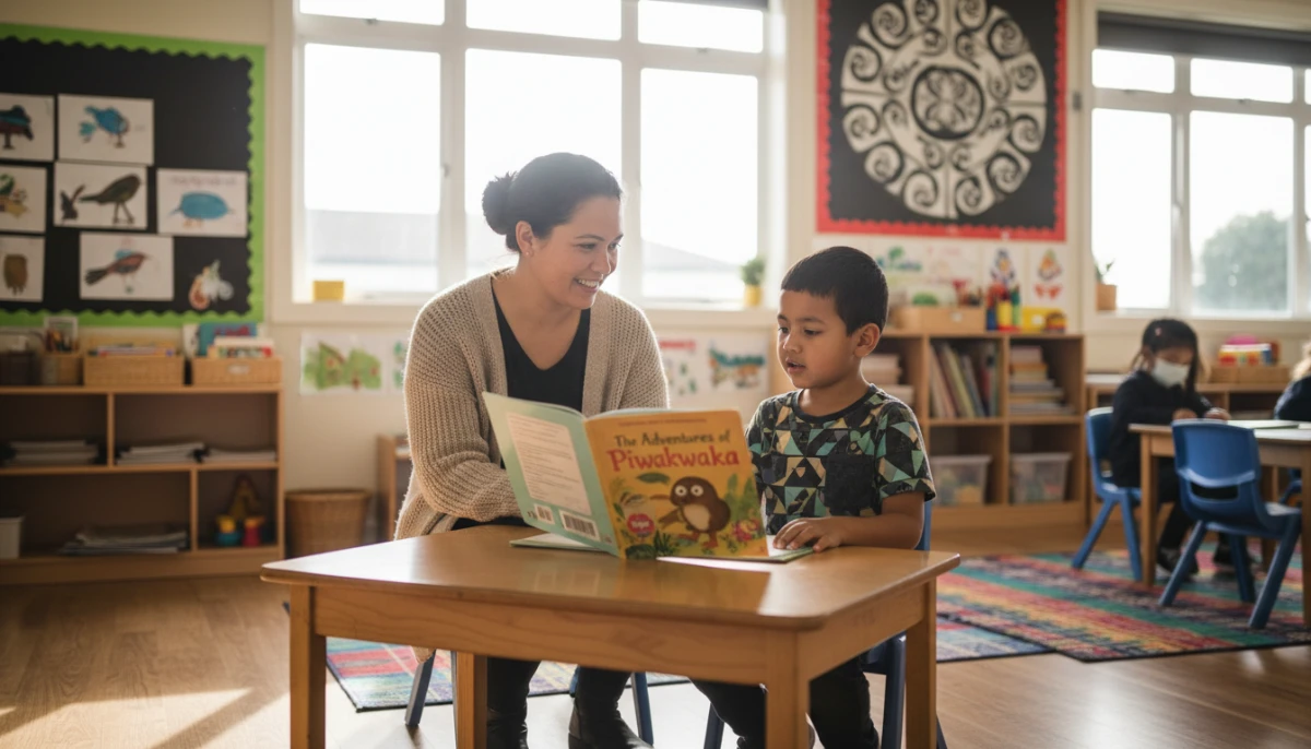 Teacher and student engaged in reading recovery NZ session