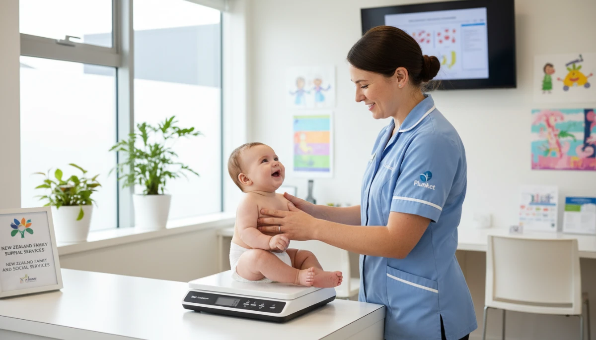 Plunket nurse measuring baby during a book plunket appointment check-up