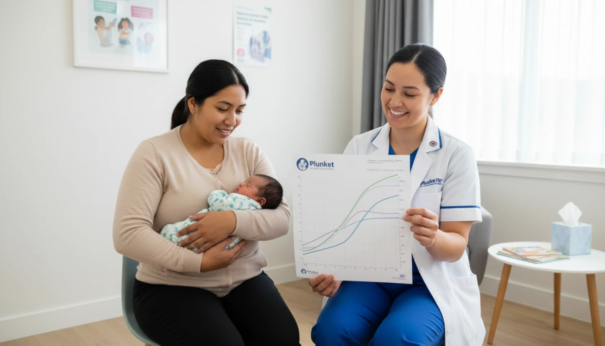 Plunket nurse explaining growth charts during a scheduled appointment