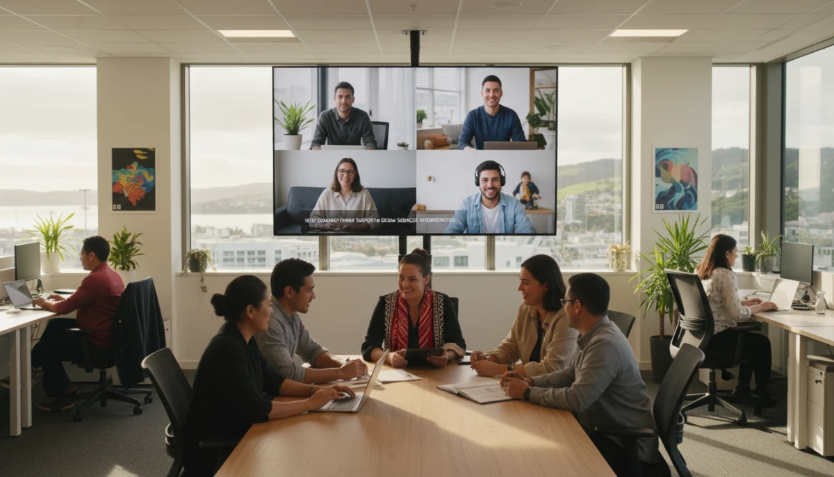 New Zealand professionals discussing flexible working arrangements