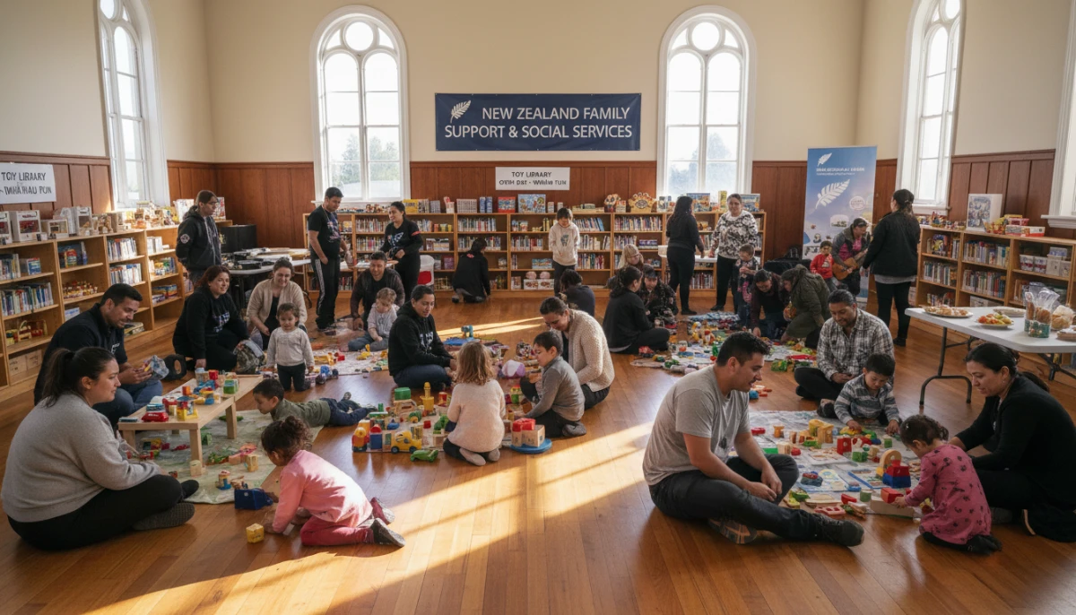 Community gathering at a New Zealand toy library