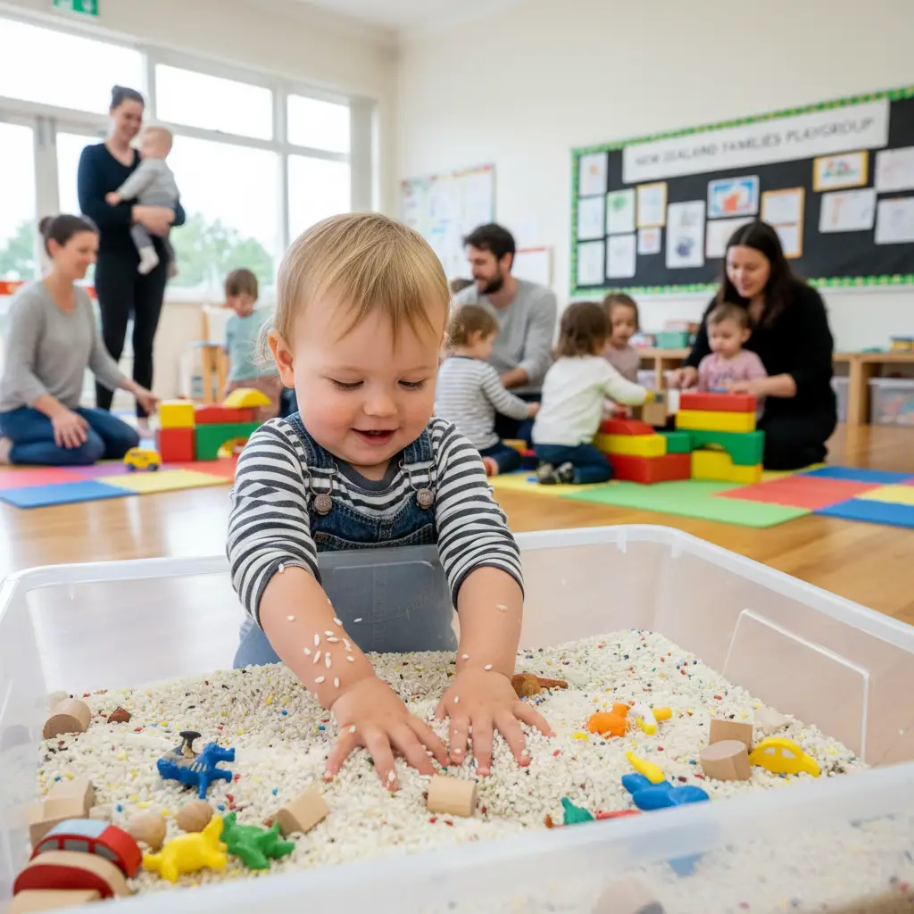 Toddler engaging in sensory play at a playgroup near me