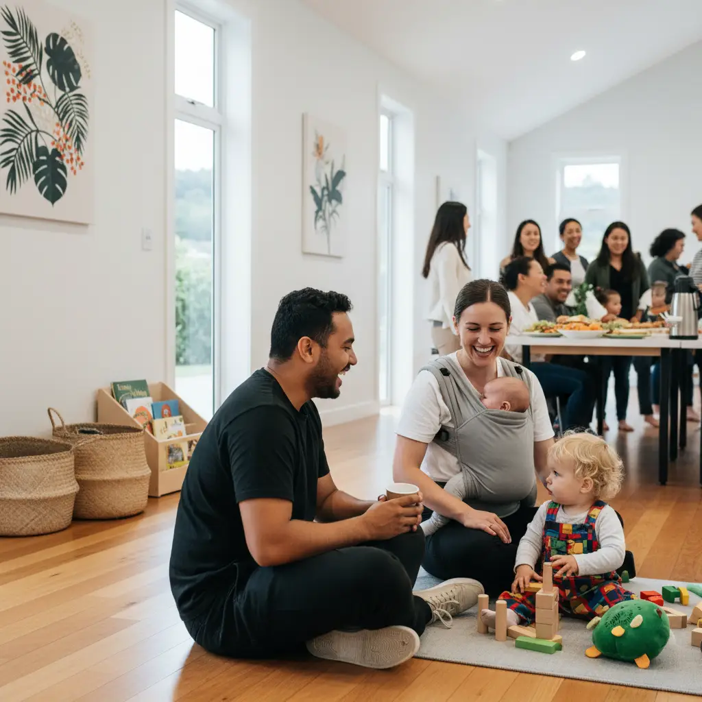 Parents connecting at a welcoming local playgroup in New Zealand