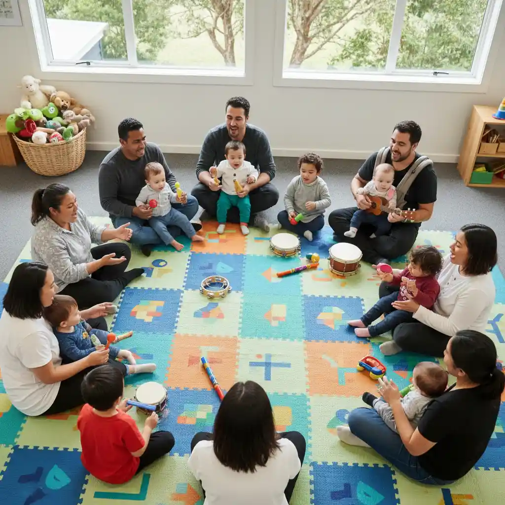 Joyful music and circle time at a New Zealand playgroup