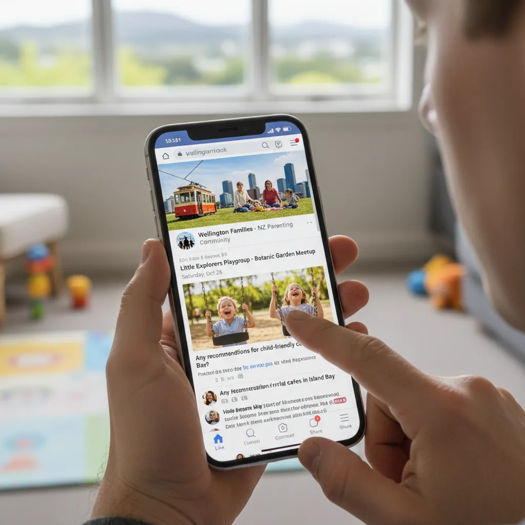 Scrolling through online parent groups on a phone