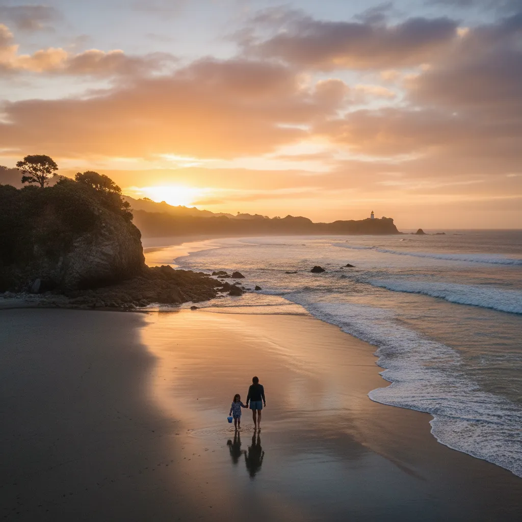 Hopeful single parent and child in a beautiful New Zealand landscape