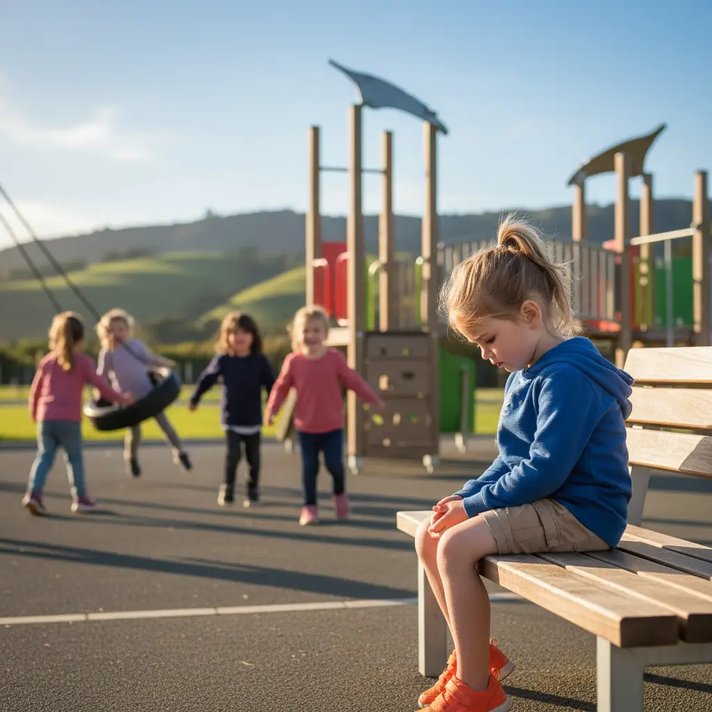 Child showing signs of anxiety sitting alone