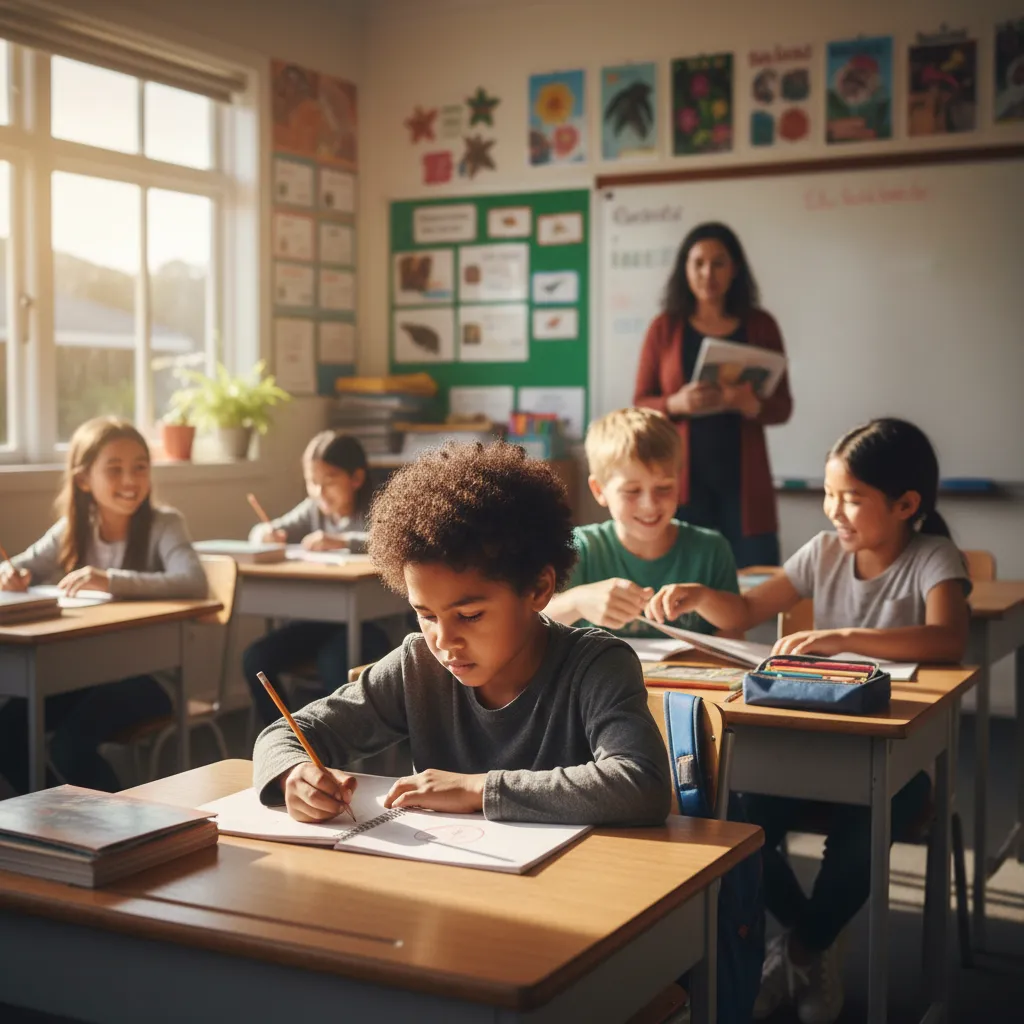 Child struggling with social anxiety in a classroom