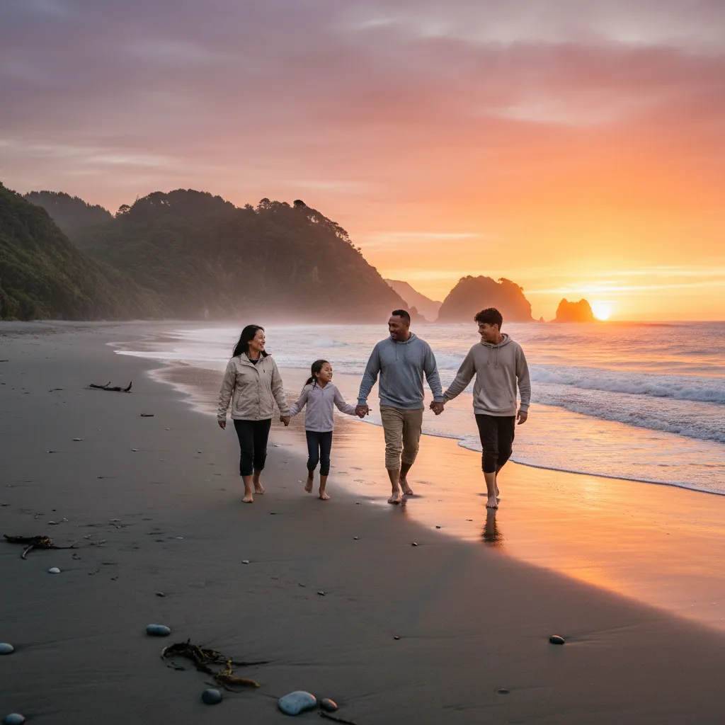 Supportive family walking together towards hope