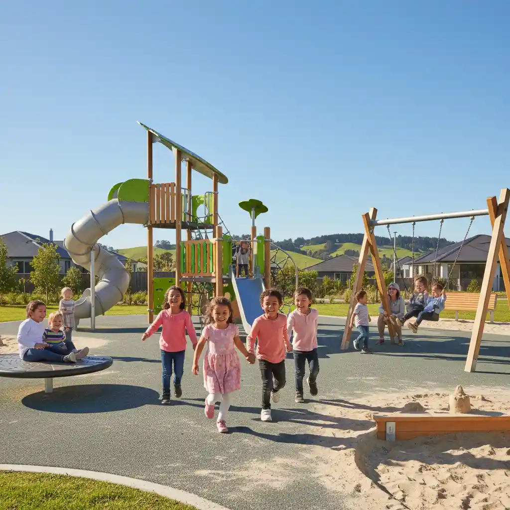 Children playing happily, symbolising child wellbeing in New Zealand