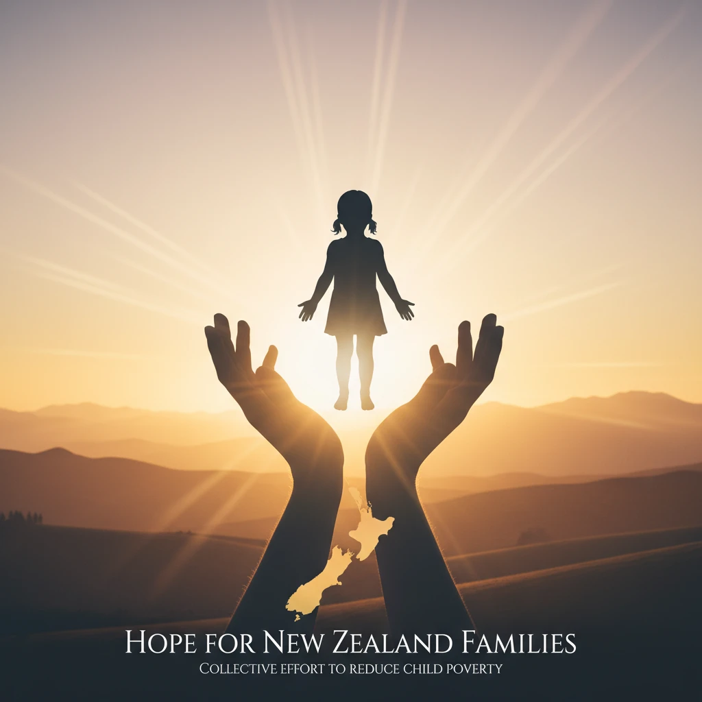 Hands supporting a child, symbolising hope for child poverty reduction in NZ