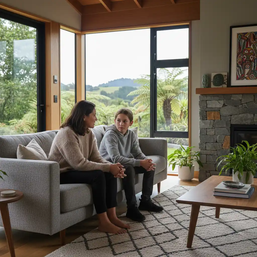Parent and child talking about feelings, supporting anxious children
