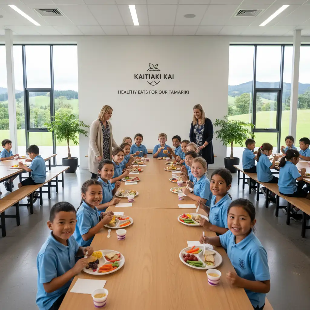 Children benefiting from healthy school lunches in New Zealand