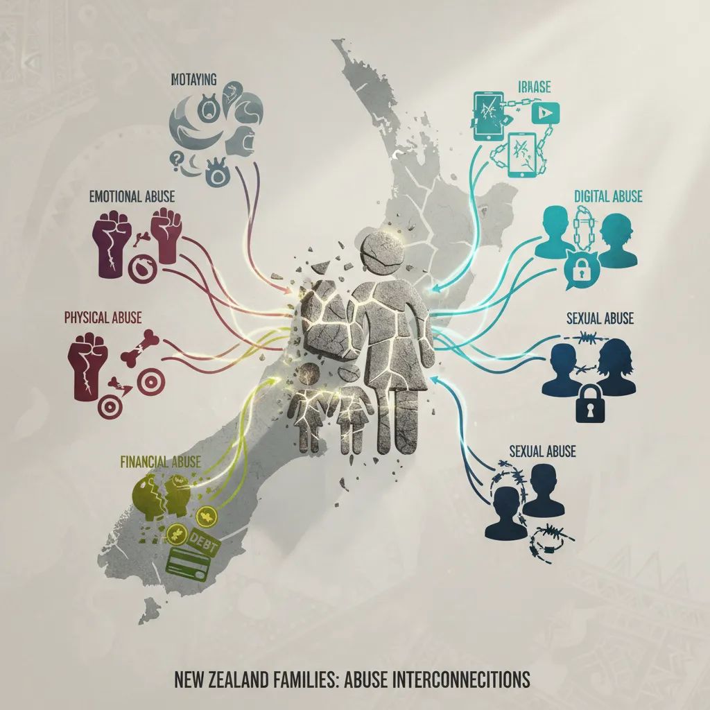 Infographic depicting various types of nz family violence