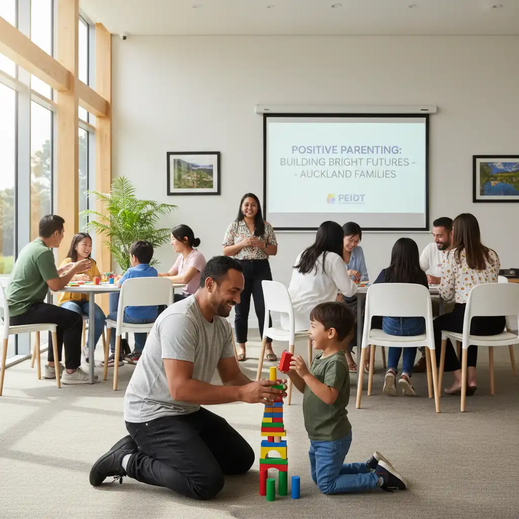Parents and children learning in a family support workshop Auckland