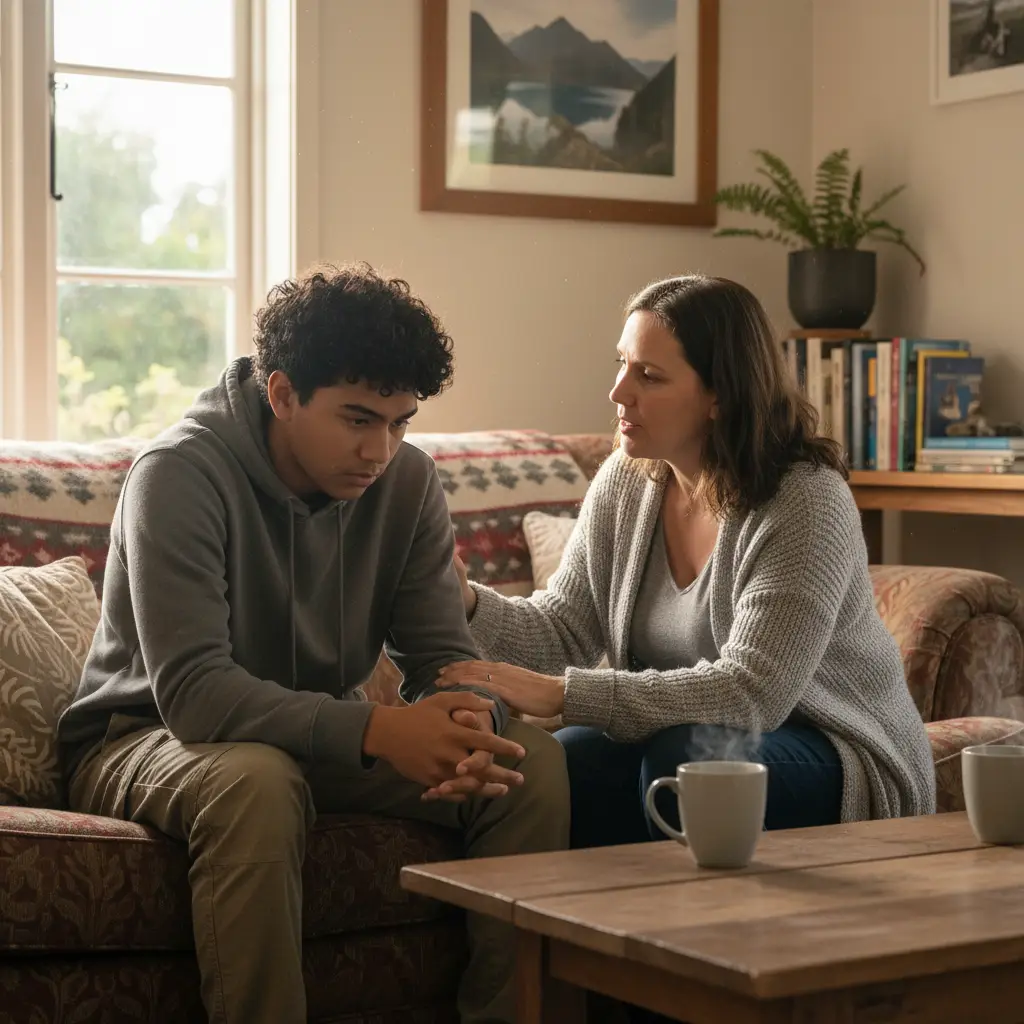 Parent talking to teenager about mental health