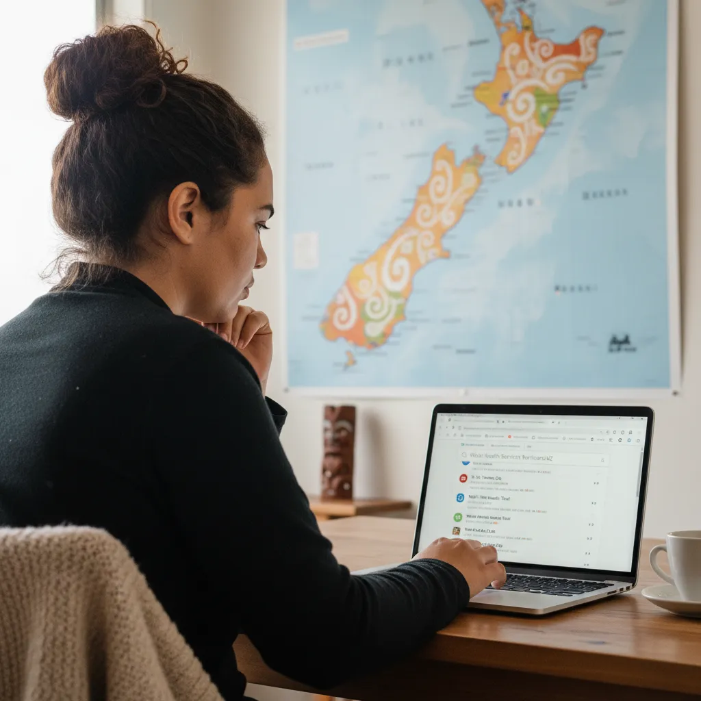 Person researching Māori health providers Northland online