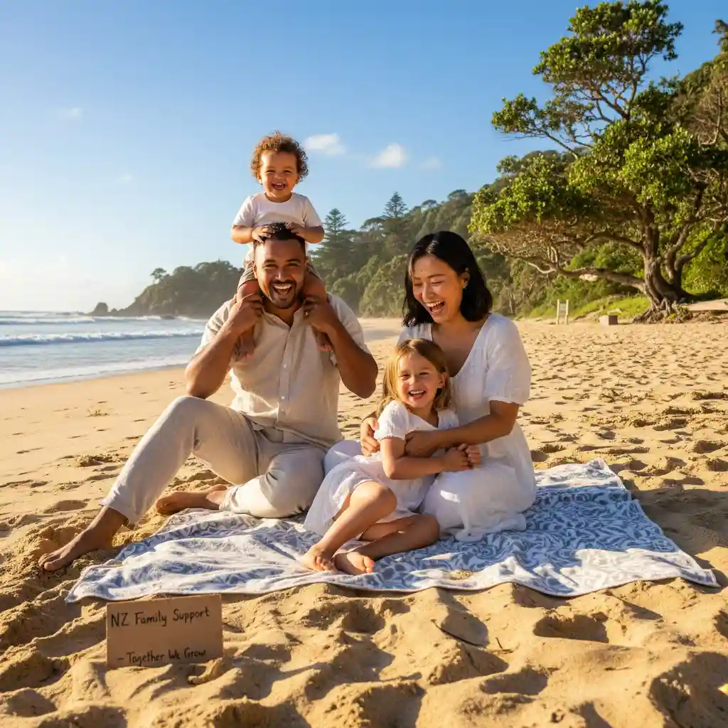 Happy, supported family in New Zealand