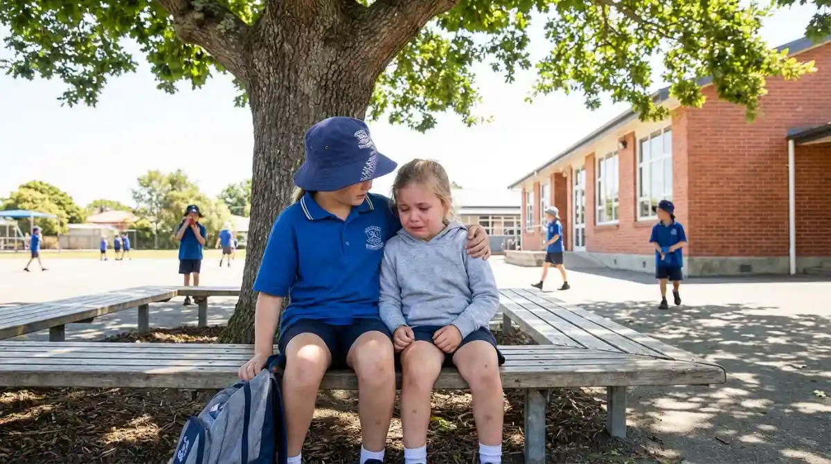 Child supporting another child at an NZ school