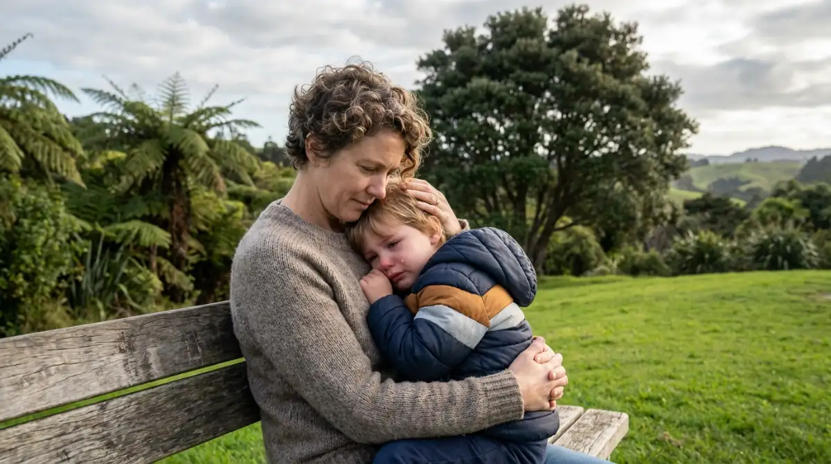Parent comforting child, gentle parenting NZ