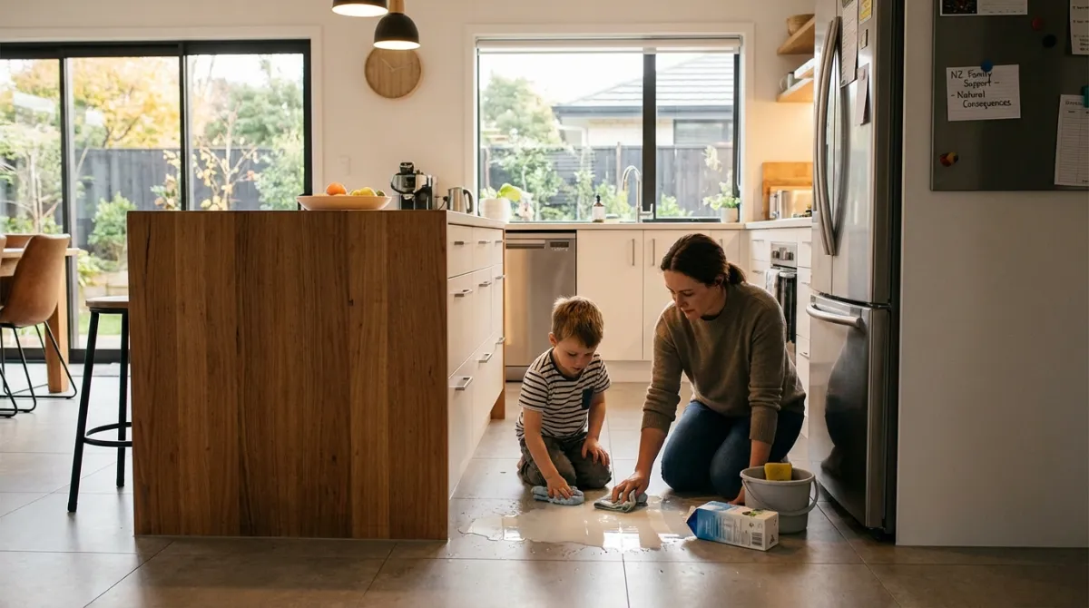 Child helping clean up, alternatives to punishment