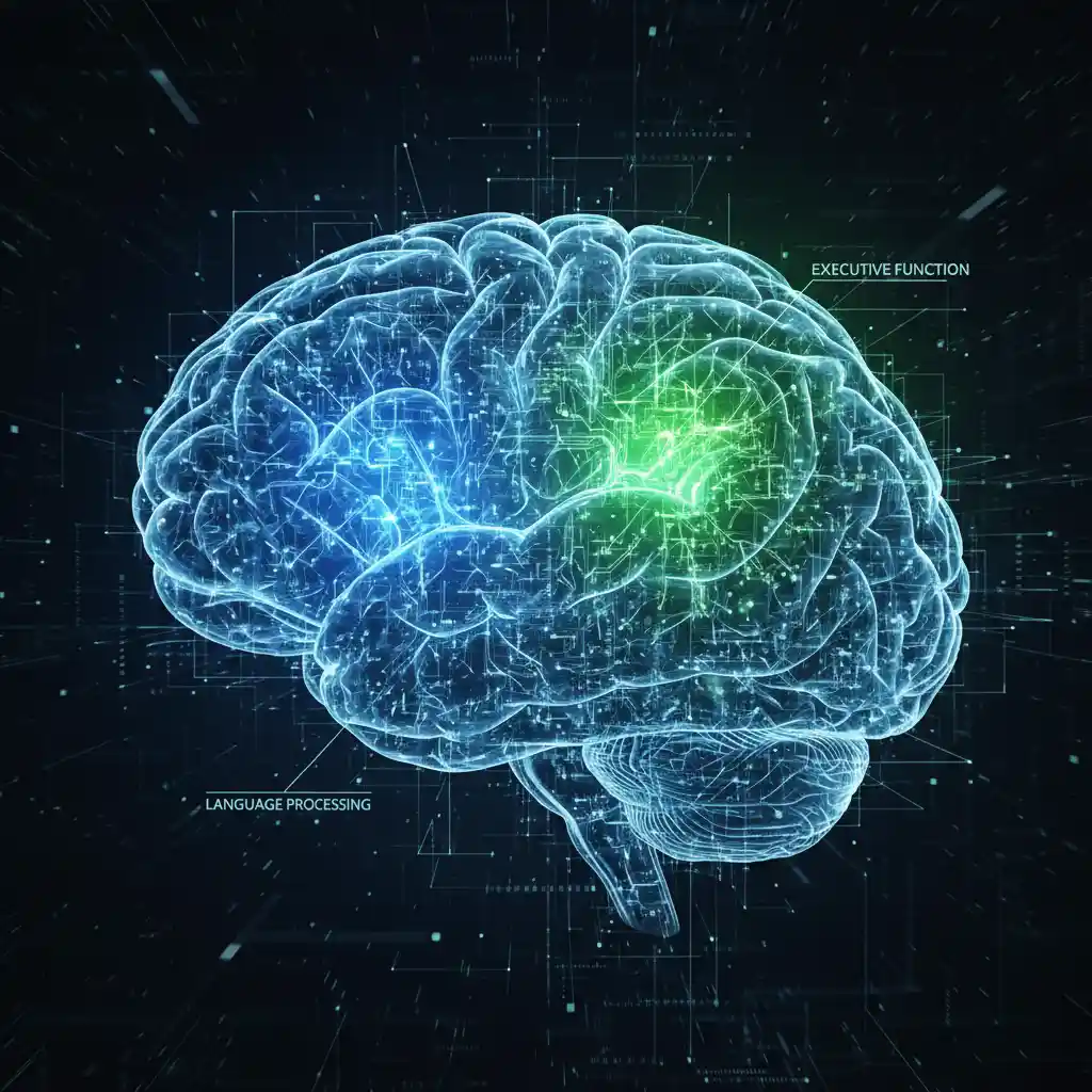 Neural pathways in a bilingual brain showing cognitive enhancement